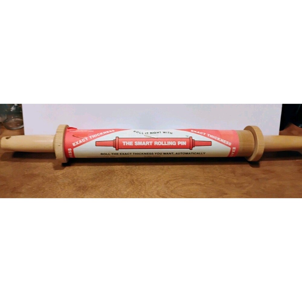Vintage The Smart Rolling Pin Model SM-1 Adjustable Wood Pastry Wheel Cover NOS